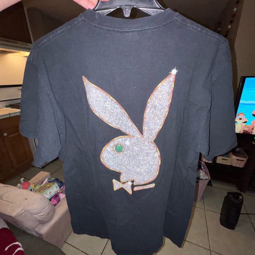 HUF Black Tee with Glittering Silver and Green Logo